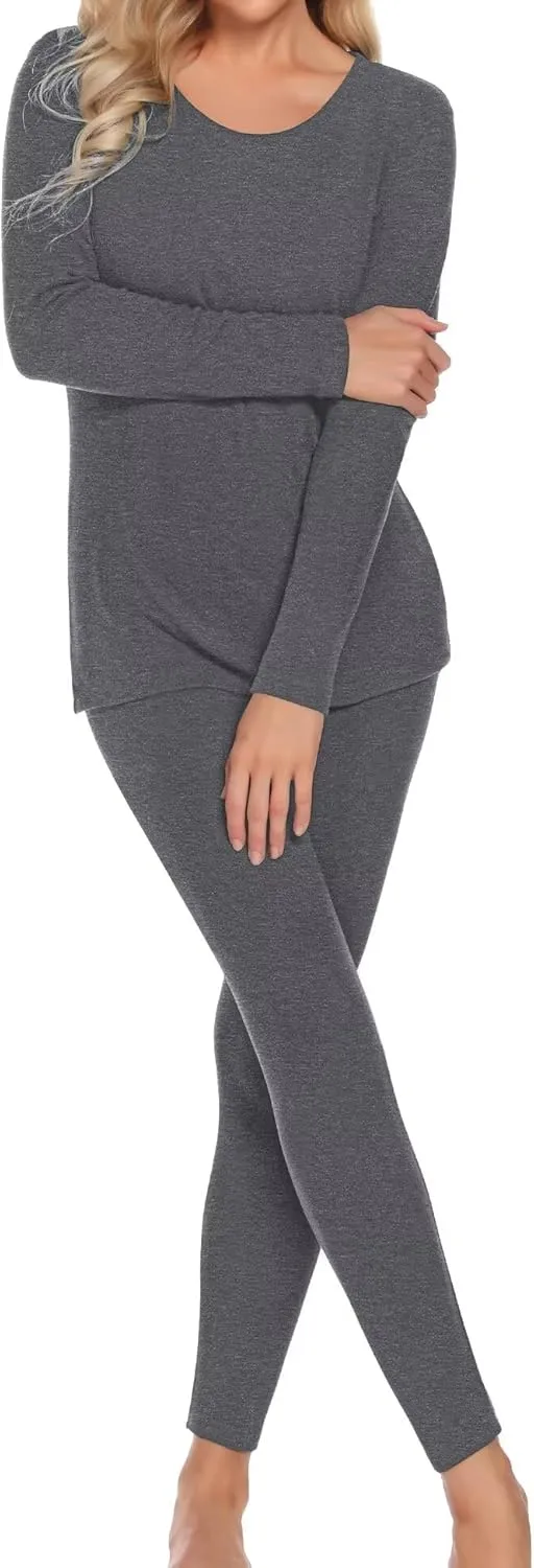 SWOMOG Couple Thermal Underwear Sets Women & Men Ultra Soft Long Johns Base Layer Fleece Lined Warm Top & Bottom