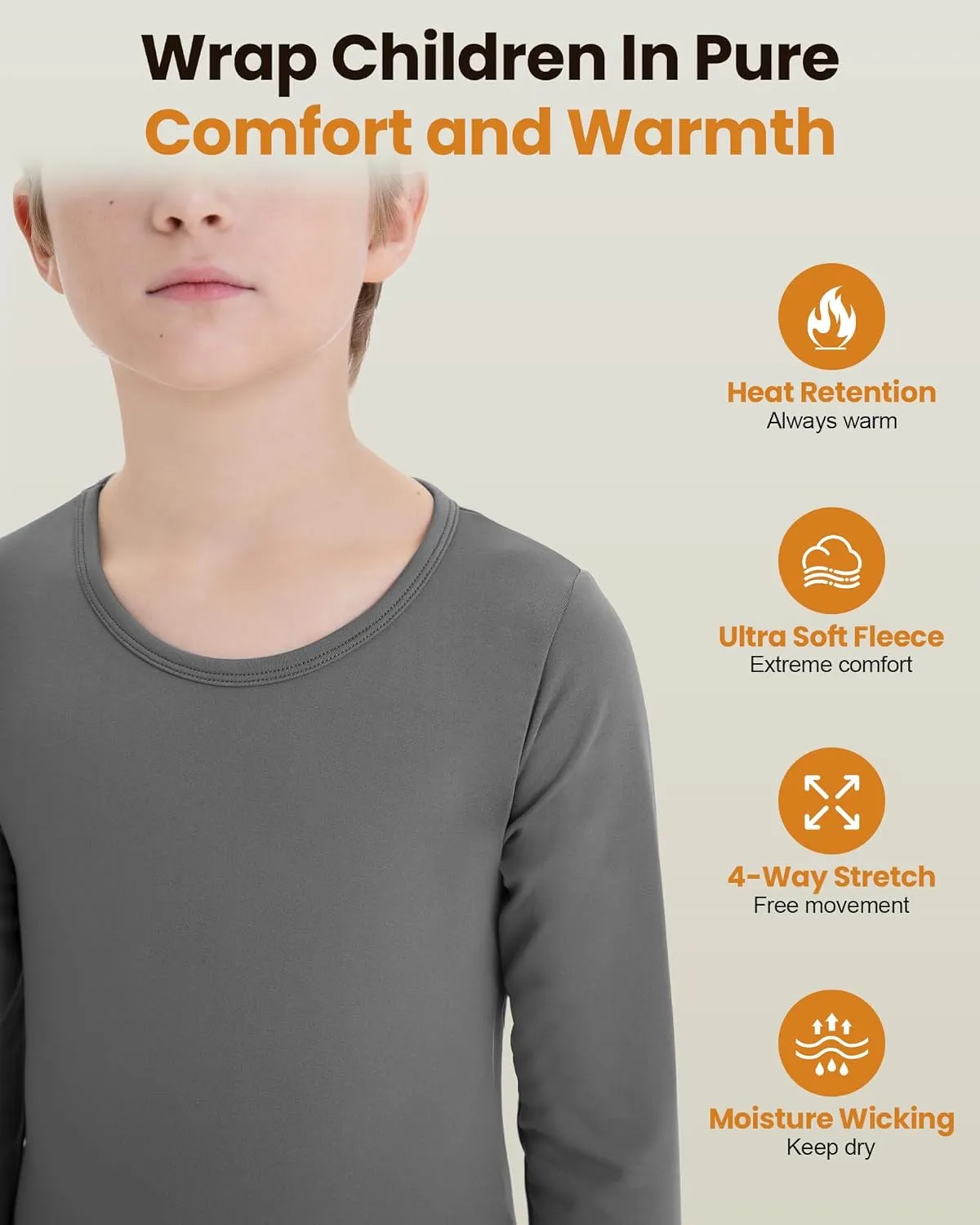 Thermal Underwear for Kids Long Johns, Boys Thermal Underwear Set for Skiing, Base Layer Long Underwear Boy Winter