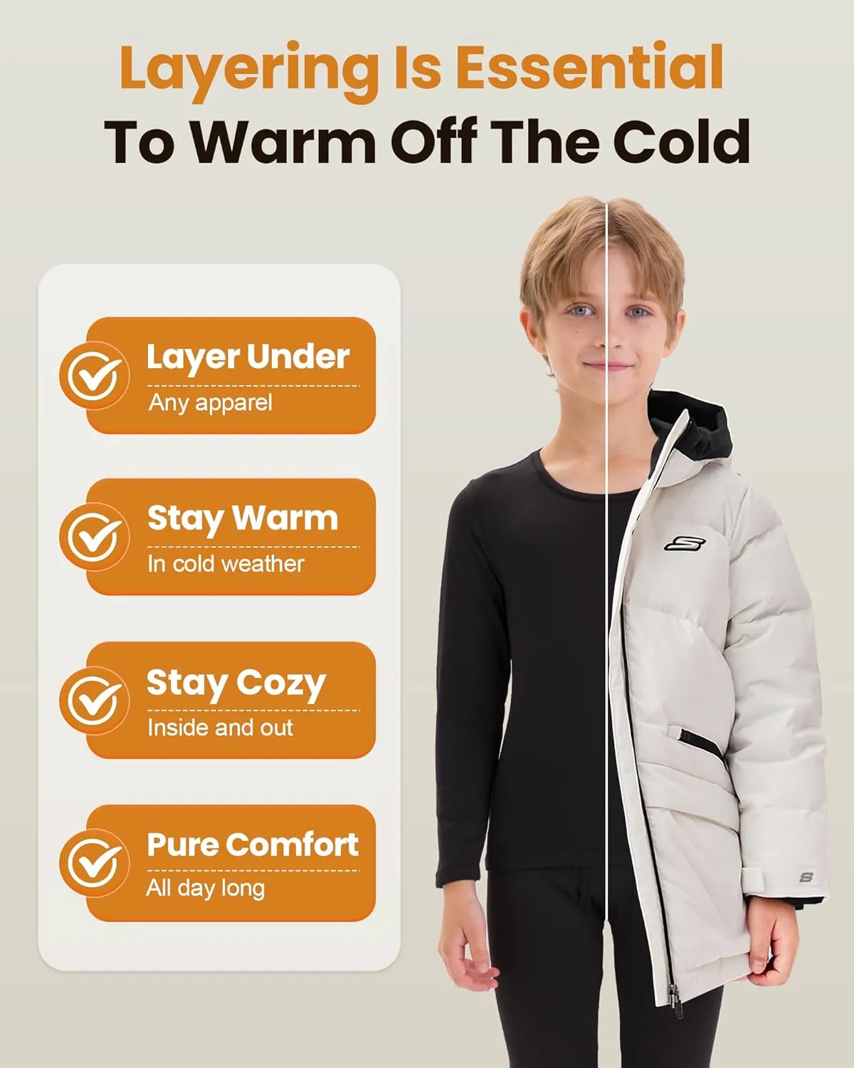 Thermal Underwear for Kids Long Johns, Boys Thermal Underwear Set for Skiing, Base Layer Long Underwear Boy Winter