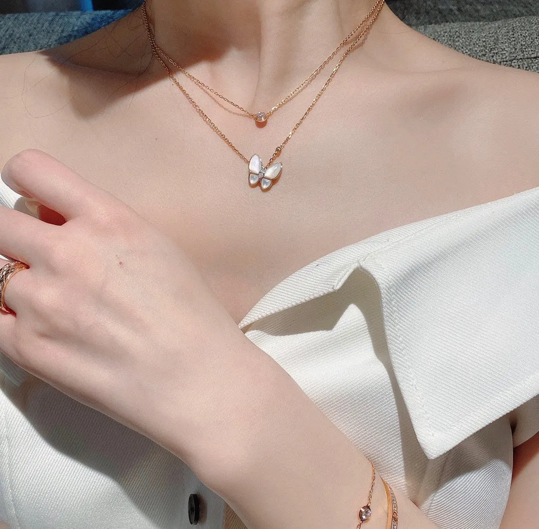 Three-dimensional butterfly white shell clavicle necklace  MLD2412252