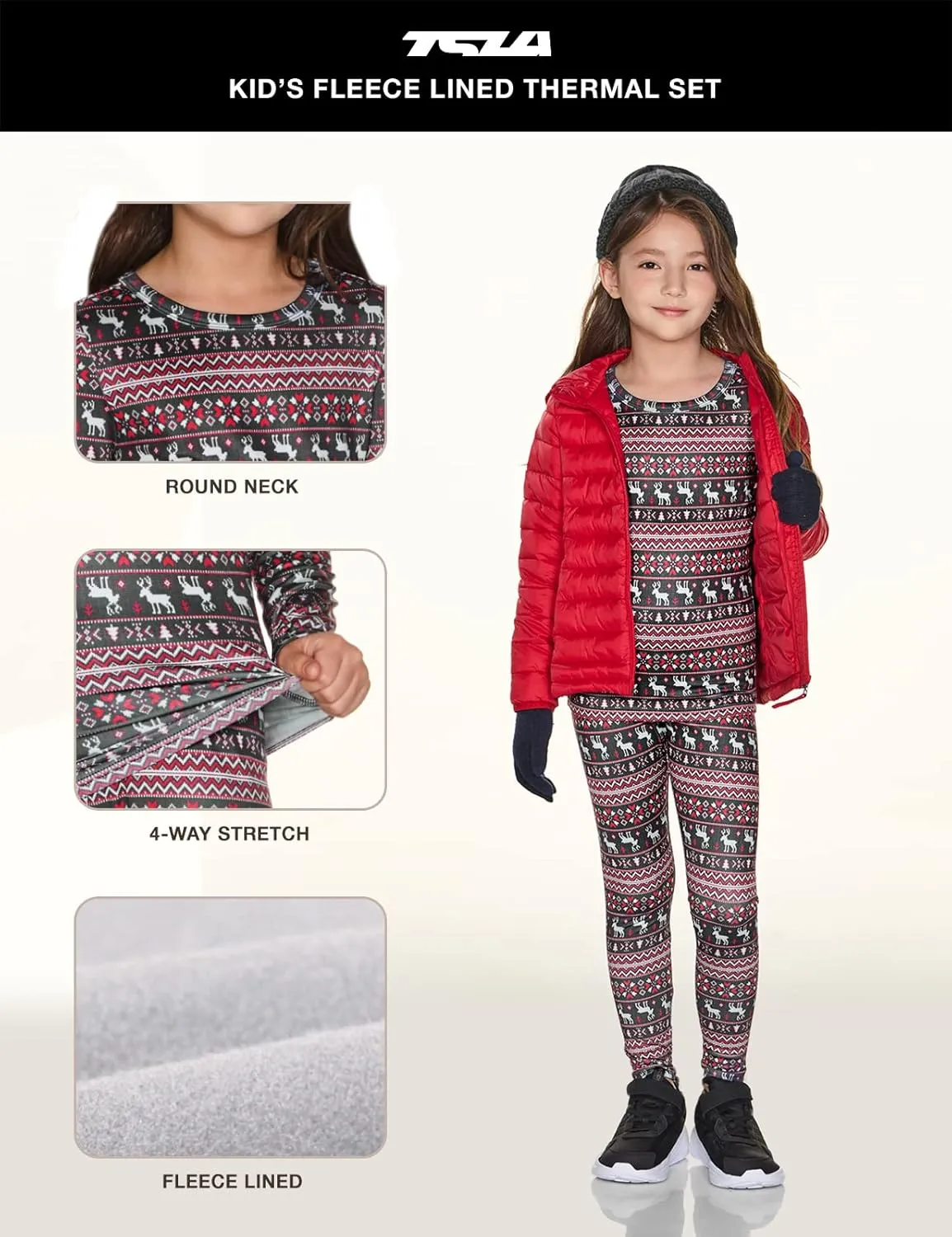 TSLA Kid's & Boy's and Girl's Thermal Underwear Set, Soft Fleece Lined Long Johns, Winter Base Layer Top & Bottom