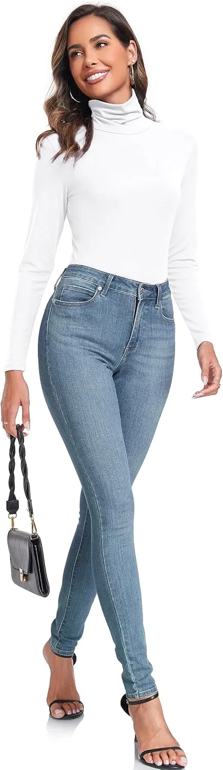 Women's Long Sleeve Casual Lightweight Turtleneck Top Slim Fit Thermal Active Layer Shirts