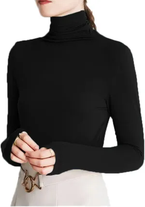 Womens Soft Cotton Long Sleeve Mock Turtleneck Shirts Tops Stretch Underscrubs Layer Tee Tops
