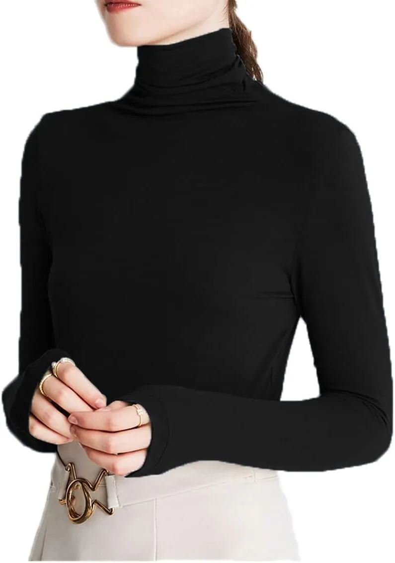 Womens Soft Cotton Long Sleeve Mock Turtleneck Shirts Tops Stretch Underscrubs Layer Tee Tops