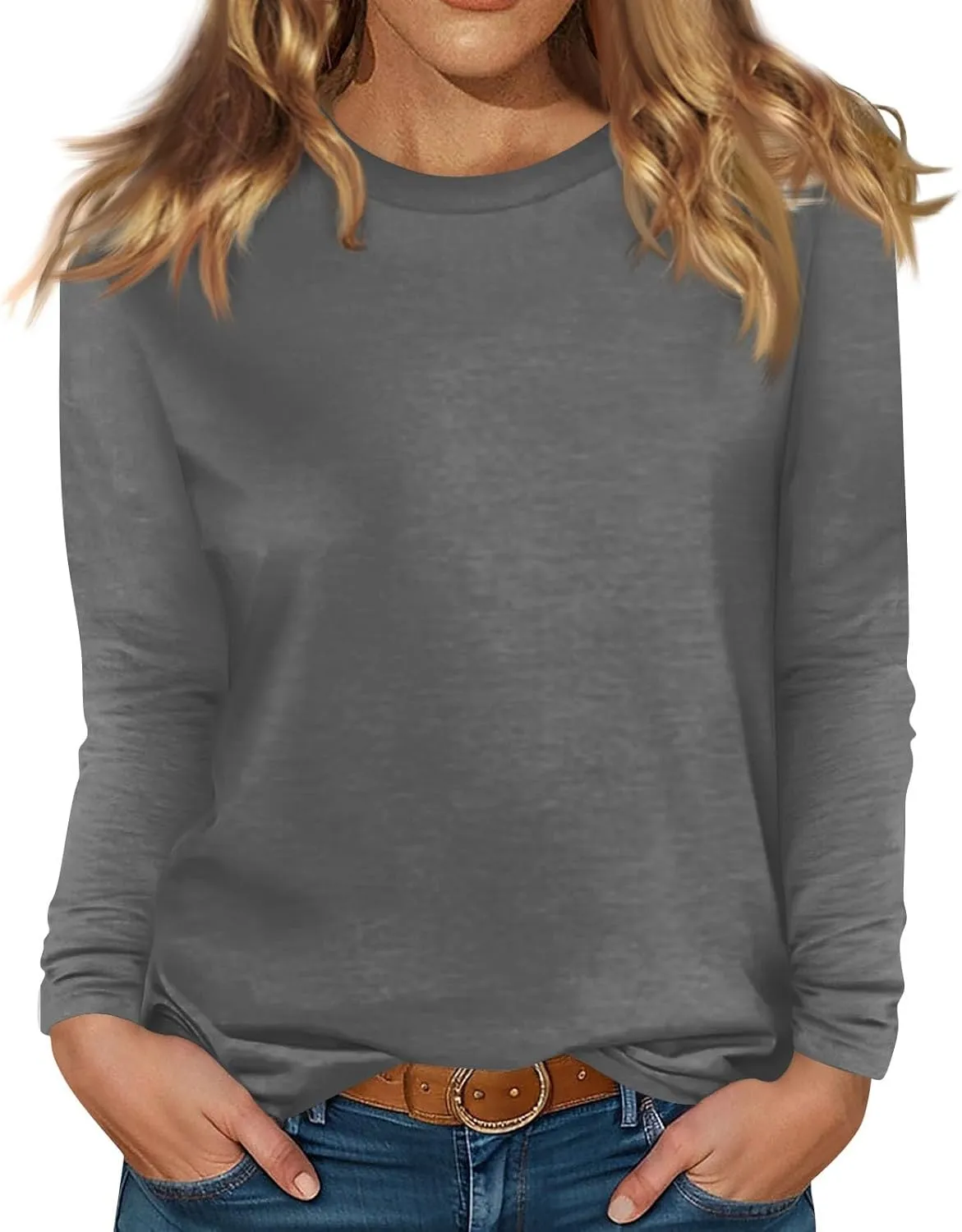 Womens Thermal Tops Long Sleeve Crewneck Basic Winter Shirts Fleece Lined Warm Cold Weather Dressy Blouses